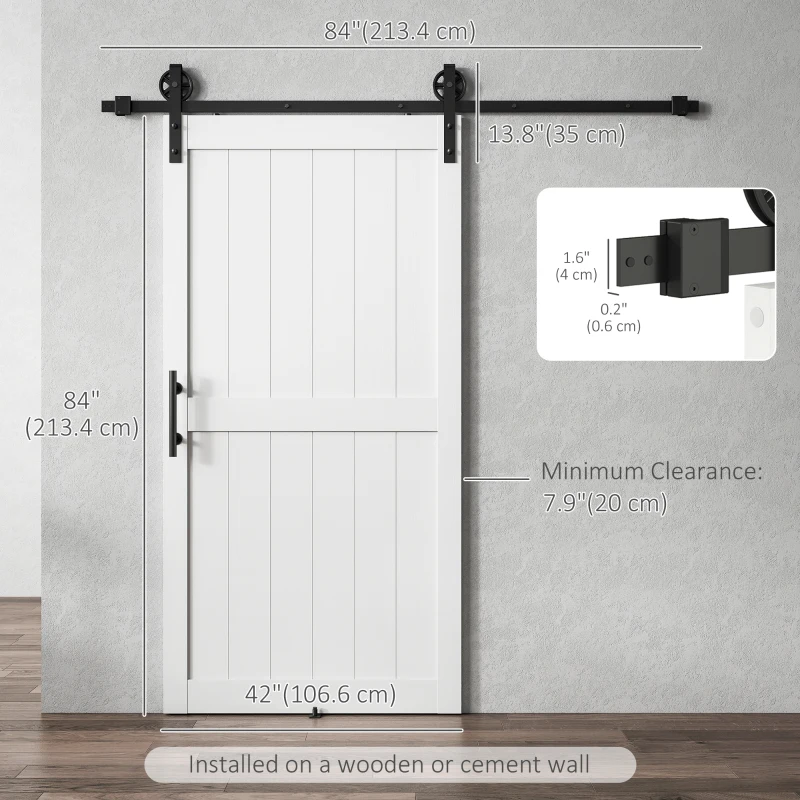HOMCOM 42inx84in Barn Door with 7FT Sliding Door Hardware Kit, Handle, Upgraded Rollers and Floor Guide, Waterproof, White
