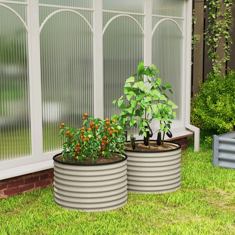 Outsunny Set of 2 Raised Garden Bed, Metal Planter Box with Safety Edging, Easy-to-assemble Stock Tank, Cream White