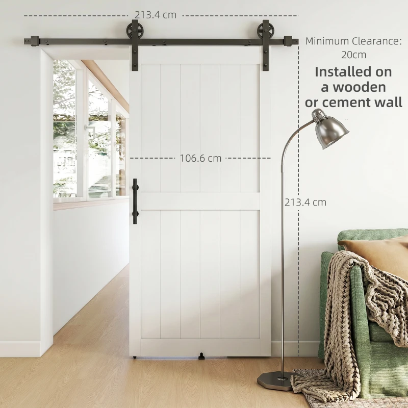HOMCOM 42inx84in Barn Door with 7FT Sliding Door Hardware Kit, Handle, Upgraded Rollers and Floor Guide, Waterproof, White
