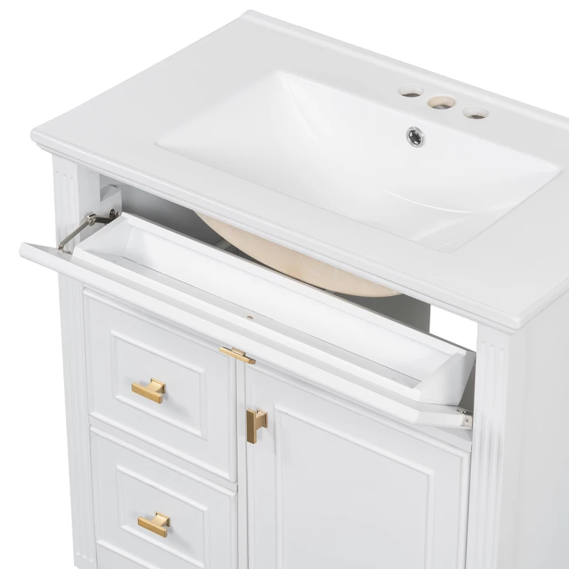Spacious Vanity with Tip-Out Top Drawer and 2 Left-Side Drawers, Ideal Cabinet for Small-To-Medium Bathrooms, 30" L x 18.5" W x 33.5" H, White