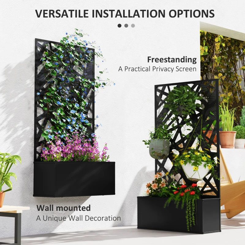 Outsunny Metal Garden Bed with Trellis for Climbing Plants, Freestanding or Wall Mounted Flower Bed for Garden, Patio, Balcony