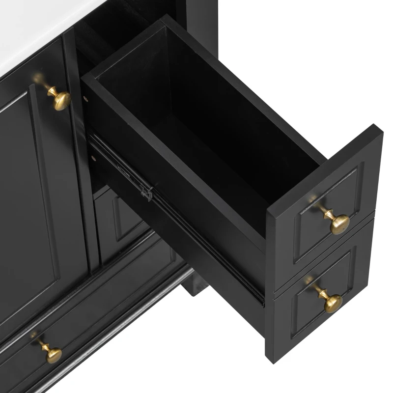 Spacious Bathroom Vanity with 3 Drawers and One-Door Cabinet, Freestanding Cabinet for Small Bathrooms, 24" L x 18.5" W x 34" H, Black