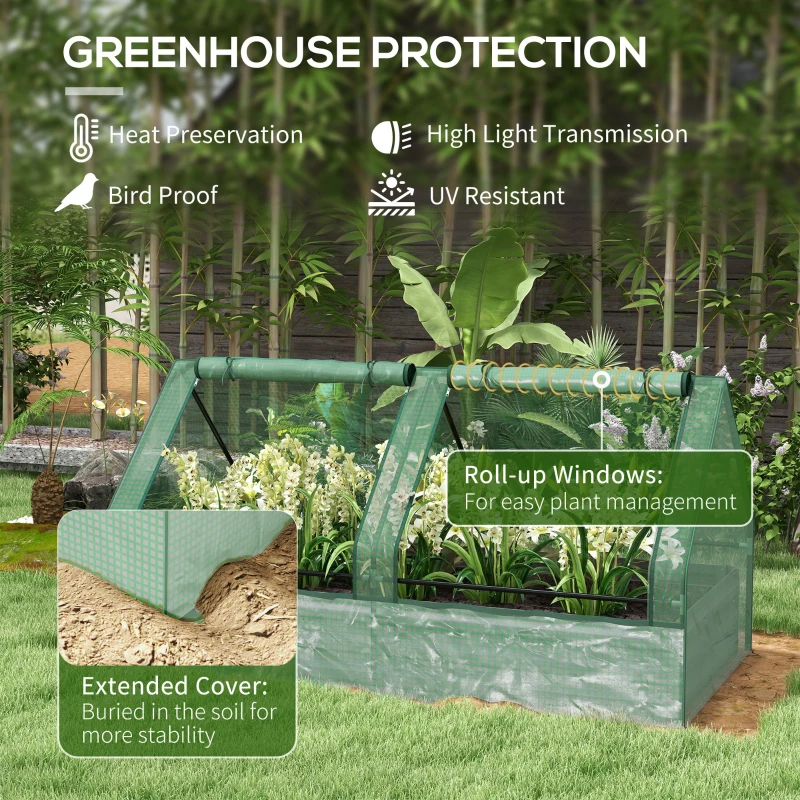 Outsunny 6' x 3' Metal Planter Box with Cover, Raised Garden Bed with Mini Greenhouse for Herbs, Vegetables, Green and Dark Grey