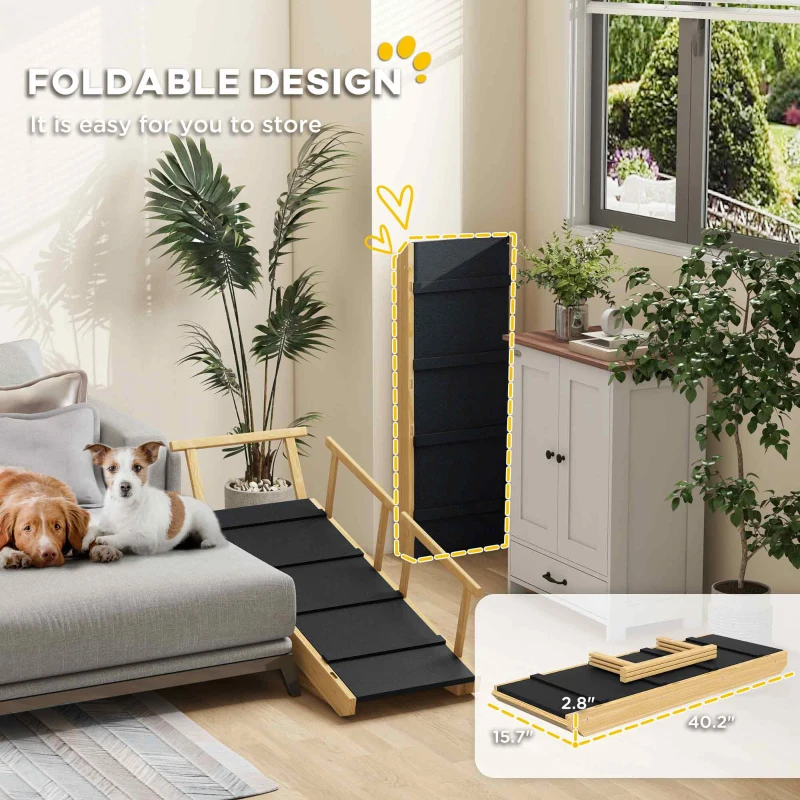 PawHut Dog Ramp, Adjustable Height Pet Steps, Foldable Dog Stairs with Non-slip Mat for Small to Large Dogs