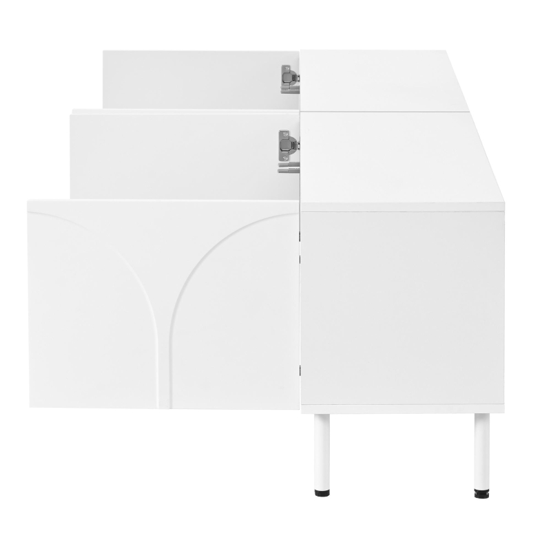 Low-Profile TV Cabinet with 4 Doors and 2 Internal Storage Compartments, Modern TV Stand with PB and MDF Construction, 71'' L x 14'' W x 19.5'' H, White