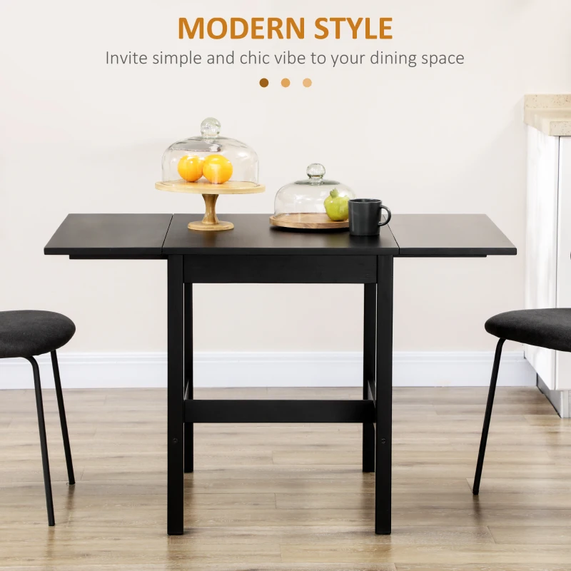 HOMCOM Solid Wood Kitchen Table, Drop Leaf Tables for Small Spaces, Folding Dining Table, Black