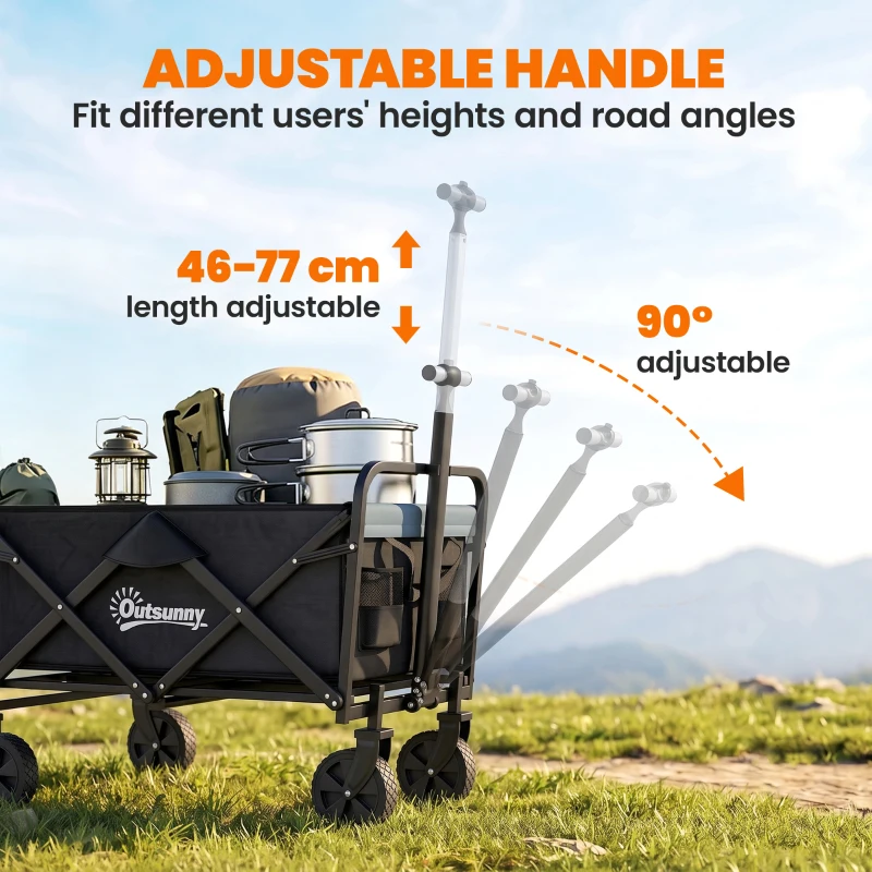 Outsunny Steel Frame Folding Garden Cart, Collapsible Wagon with Telescopic Handle and All-Terrain Wheels