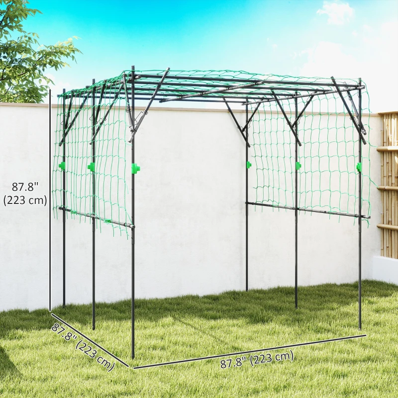 Outsunny Garden Arch Cucumber Trellis for Climbing Plants, 7.3 FT Tall Metal Plant Trellis Support with Climbing Net, Black