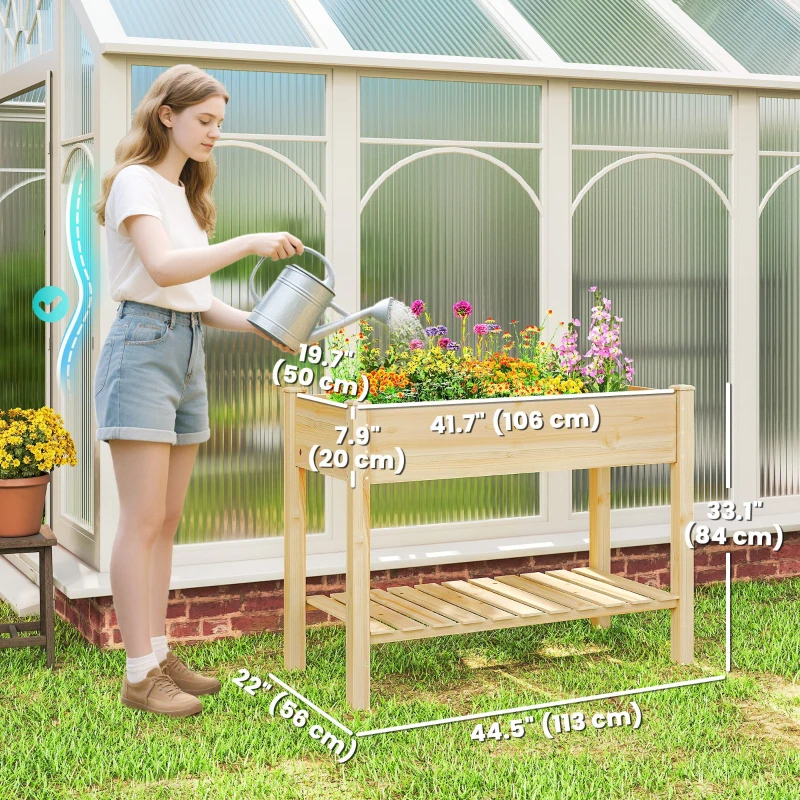 Outsunny Elevated Planter Box with Legs and Storage Shelf, Raised Garden Bed, Elevated Wooden Planter Box, Natural