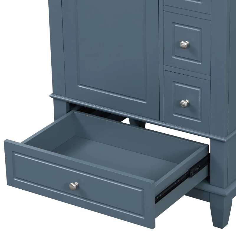 Spacious Bathroom Vanity with 3 Drawers and One-Door Cabinet, Freestanding Cabinet for Small Bathrooms, 24" L x 18.5" W x 34" H, Blue Gray