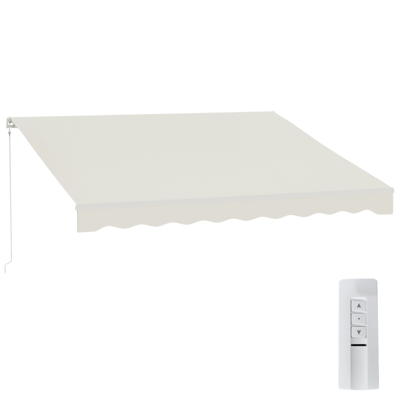 Outsunny 12'x10' Electric Retractable Awning, UV Protection Sun Shade Shelter w/ Remote Controller for Deck Balcony Yard, Cream