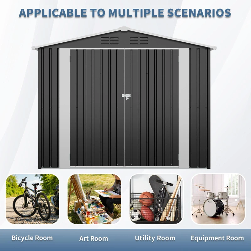Vented Bike Storage House with Reinforced Roof Beams, Outdoor Metal Storage Shed for Backyard, 93.5'' L x 43.5'' W x 72.5'' H, Black