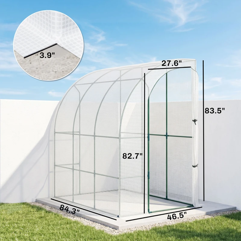 Outsunny 7' x 4' x 7' Outdoor Lean to Greenhouse, Walk-In Green House Plant Nursery with Roll-up Window, PE Cover, White