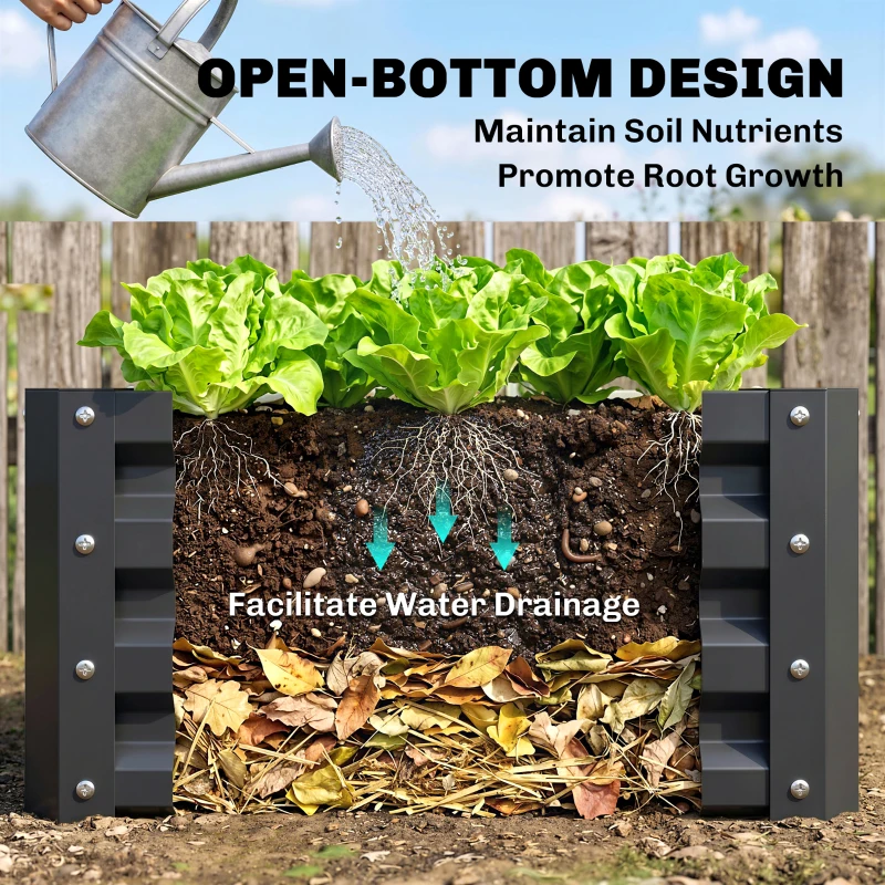 Outsunny 2pc 23.5" Elevated Herb & Vegetable Planting Box Kit w/ Versatile Uses, Dark Gray