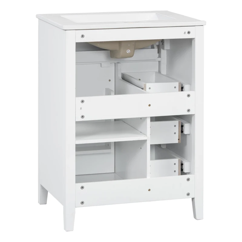 Double Bathroom Vanities with Tip-Out Top Drawer and 3 Pull-Out Drawers, Stylish Cabinets with Freestanding Design, 48" L x 18.5" W x 34" H, White