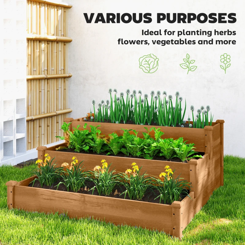 Outsunny 3-Tier Garden Bed Planter Box for Backyard, Patio, 49"x49"x22", Brown