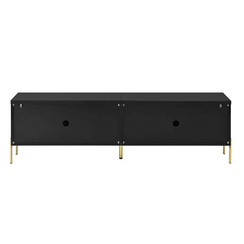 Modern High-Gloss TV Stand with Built-In Cable Management, Metal Legged TV Cabinet with Easy-Clean Surface, 67'' L x 15'' W x 19.5'' H, Black