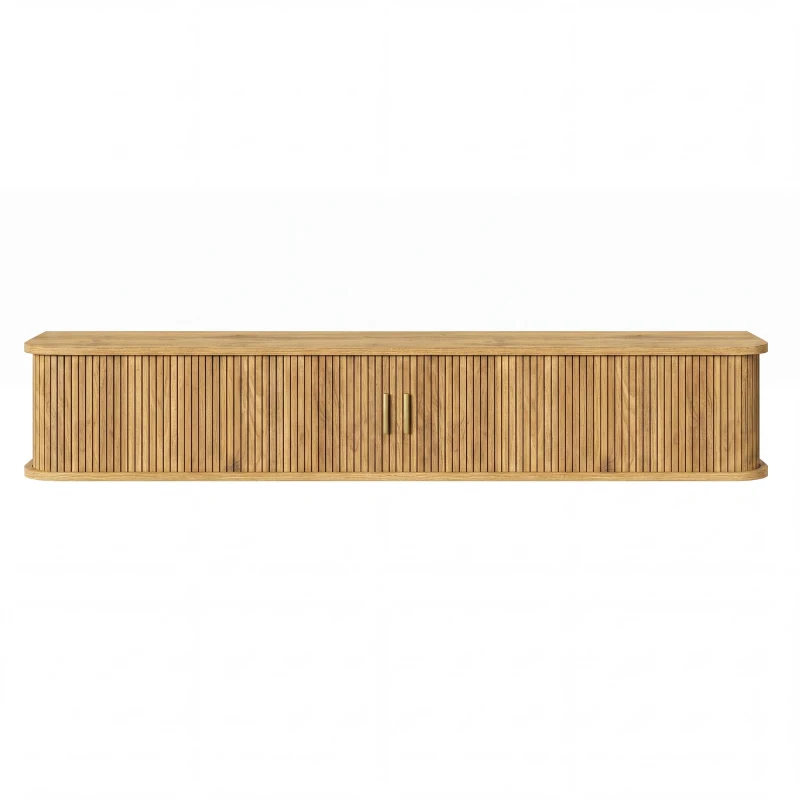 Wall-Mount Floating TV Cabinet with Built-In Cable Management, Sleek Modern Wooden Media Console with Open Shelves, 69'' L x 12'' W x 12'' H, Natural