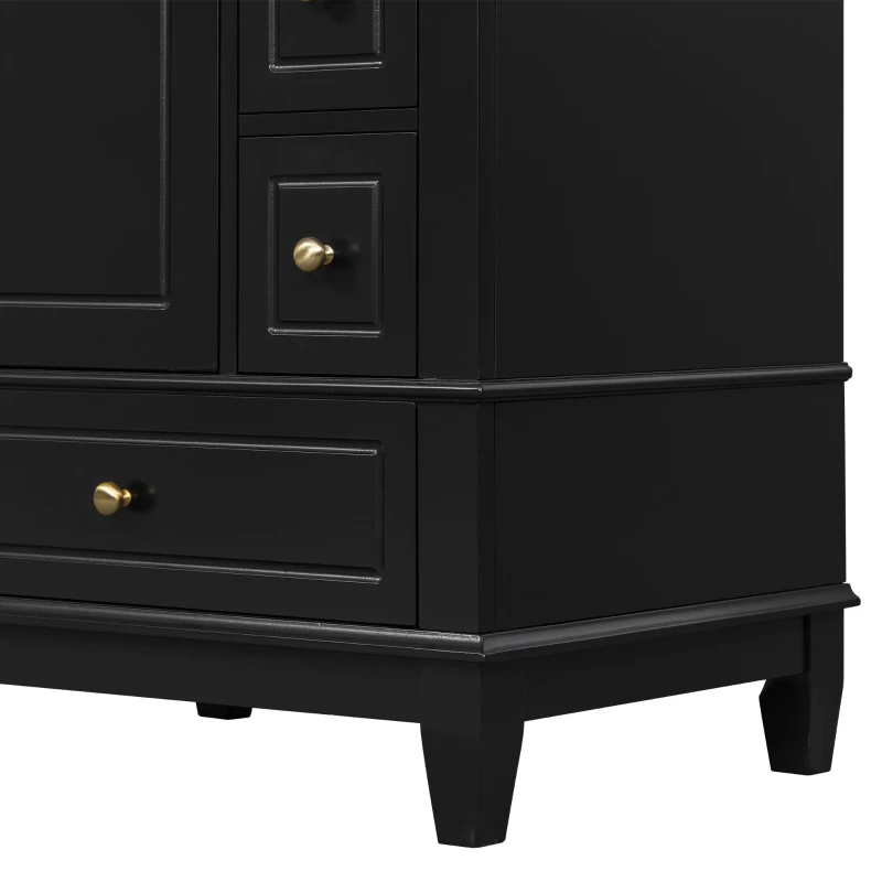Spacious Bathroom Vanity with 3 Drawers and One-Door Cabinet, Freestanding Cabinet for Small Bathrooms, 24" L x 18.5" W x 34" H, Black