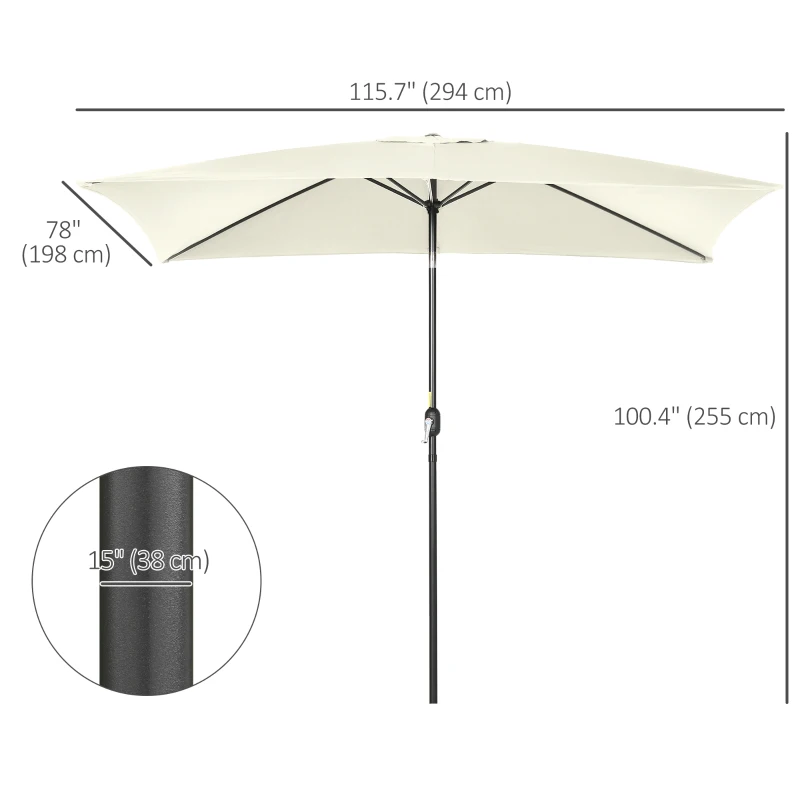 Outsunny 6.5x10ft Rectangle Aluminum Tilt Patio Umbrella, Garden Market Parasol, Outdoor Sunshade Canopy with Crank, Cream White