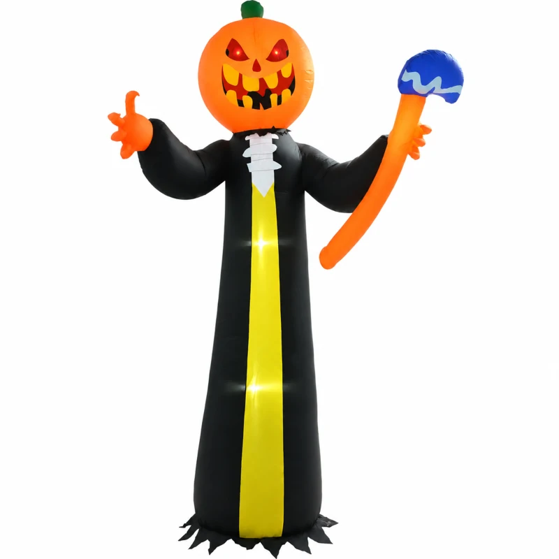 HOMCOM 10ft Inflatable Halloween Pumpkin Head Ghost with Hammer, Blow Up LED  Display for Garden Indoor Outdoor