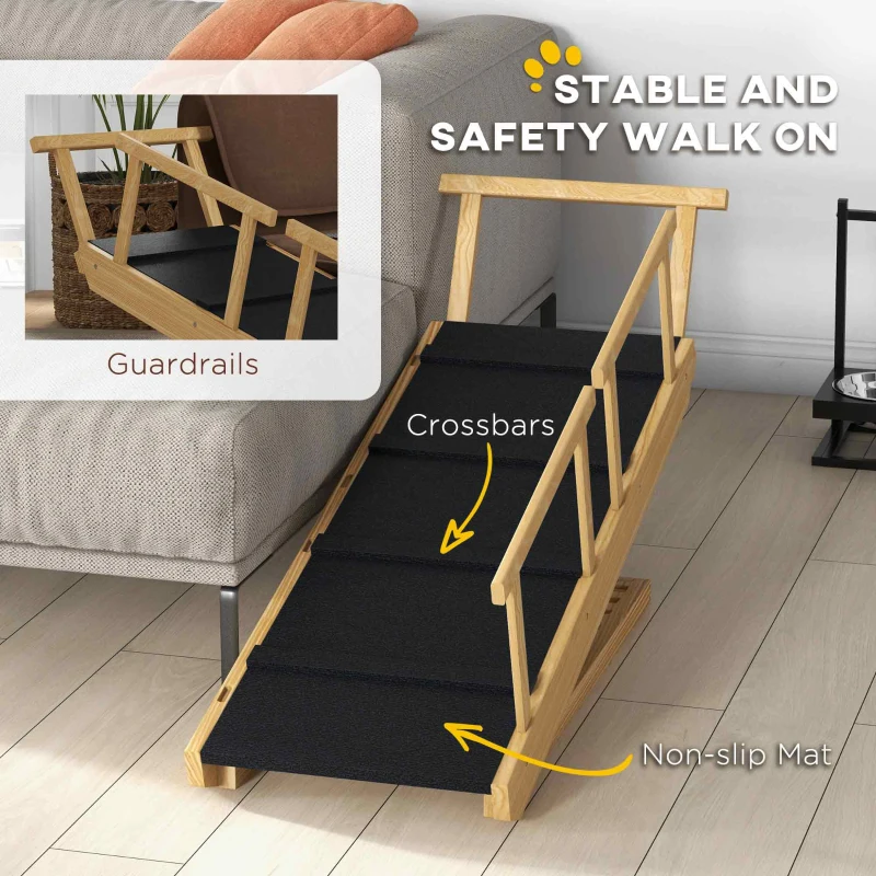 PawHut Dog Ramp, Adjustable Height Pet Steps, Foldable Dog Stairs with Non-slip Mat for Small to Large Dogs