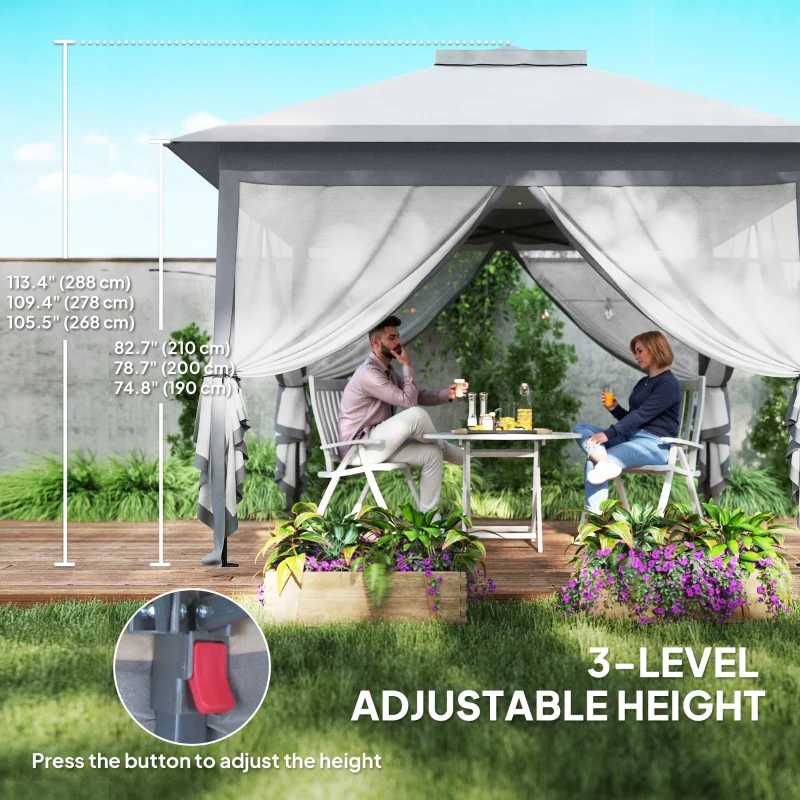 Outsunny 11' x 11' Pop Up Gazebo, Double Roof Foldable Height Adjustable Canopy Tent with Mesh Sidewalls, Carrying Bag, Grey