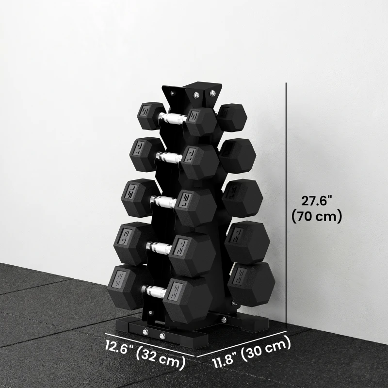 Soozier Hex Dumbbell Weight Set with Vertical Rack, 150lbs Rubber-Coated Dumbbells with Non-Slip Handles