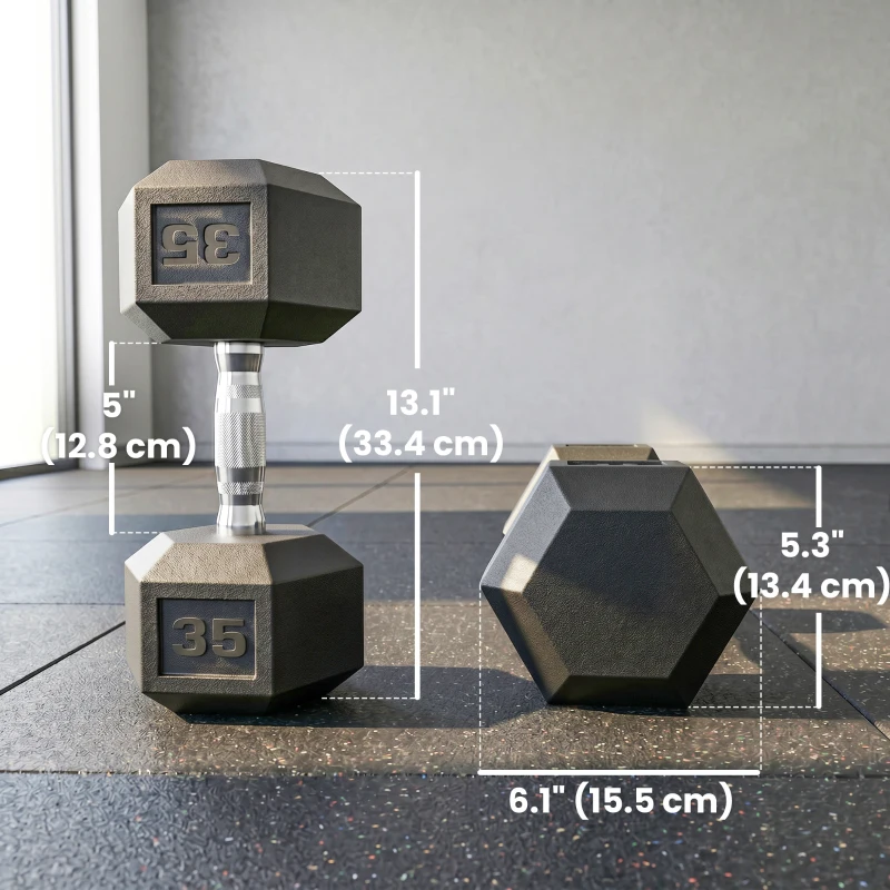 Soozier 2 x 35 lbs Rubber Hex Dumbbell Set for Body Fitness Strength Training Home Office Gym, Black