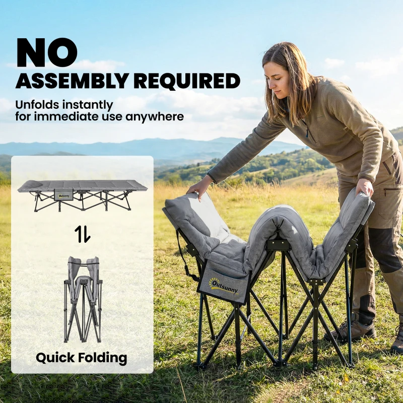 Outsunny Camping Cot for Adults with Padded Cushion, 31.5" Wide Folding Bed with Carry Bag and Non-Slip Feet, Grey