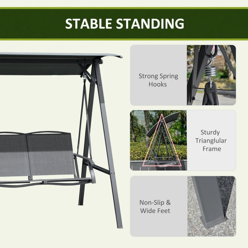 Outsunny 2-Seat Outdoor Porch Swing Patio Swing with Adjustable Canopy, Removable Seat and and Steel Frame for Garden, Poolside