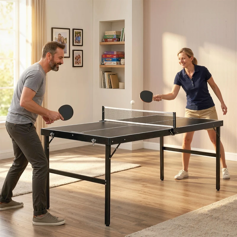 Soozier Mini Folding Table Tennis Table with Aluminium Frame, Portable Outdoor Ping Pong Table with Net for Indoor Outdoor Garden Camping, Black