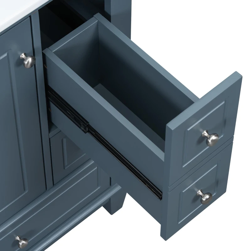 Spacious Bathroom Vanity with 3 Drawers and One-Door Cabinet, Freestanding Cabinet for Small Bathrooms, 24" L x 18.5" W x 34" H, Blue Gray
