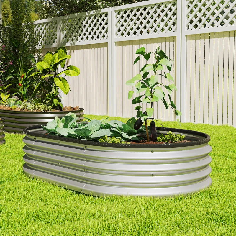 Outsunny 4.9' x 3' x 1' Large Outdoor Planter Box, Galvanized Raised Garden Bed with Metal Plant Stake,  Silver