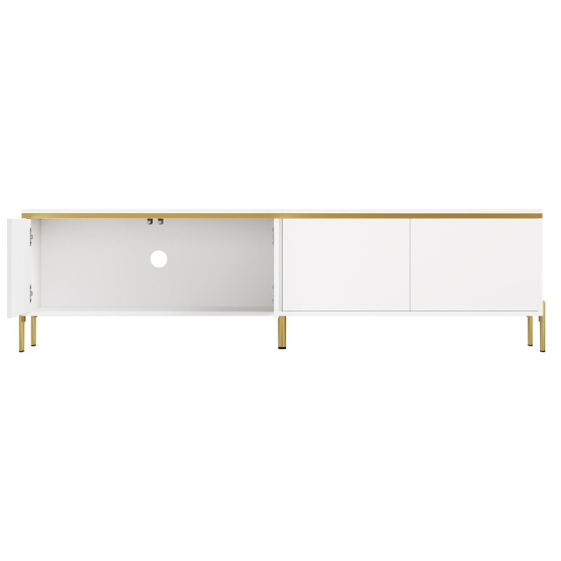 Modern High-Gloss TV Stand with Built-In Cable Management, Metal Legged TV Cabinet with Easy-Clean Surface, 67'' L x 15'' W x 19.5'' H, White