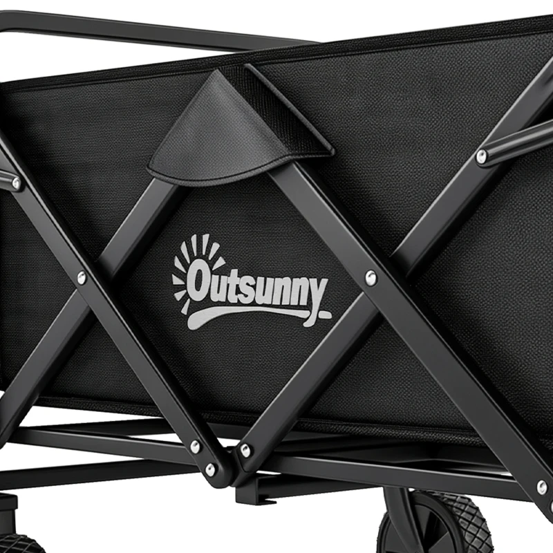 Outsunny Steel Frame Folding Garden Cart, Collapsible Wagon with Telescopic Handle and All-Terrain Wheels