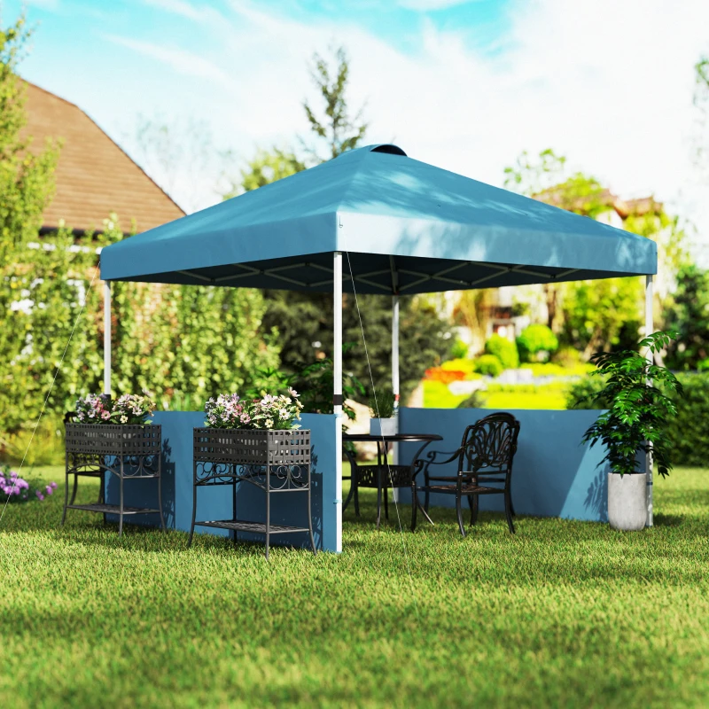 Outsunny 10' x 10' Pop Up Canopy Tent with 2 Half Sidewalls, UV50+ Instant Sun Shelter with Wheeled Carry Bag, Sea Blue
