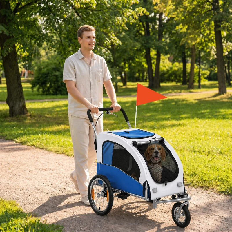 Aosom 2 in 1 Dog Bike Trailer, Foldable Pet Stroller, Dog Bicycle Trailer with Suspension, for Medium Dogs, Light Gray