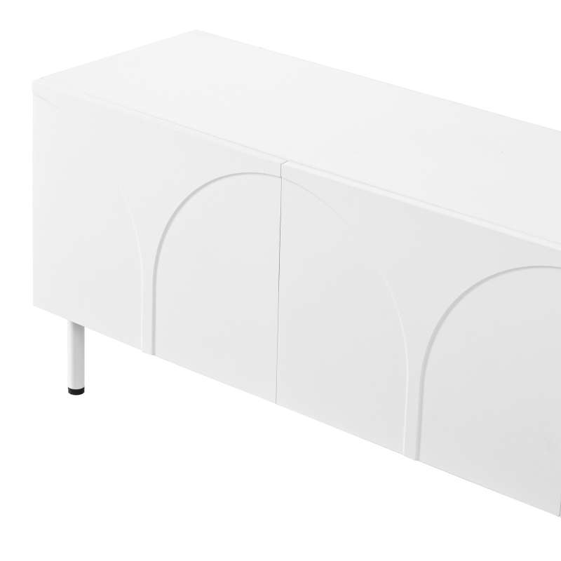 Low-Profile TV Cabinet with 4 Doors and 2 Internal Storage Compartments, Modern TV Stand with PB and MDF Construction, 71'' L x 14'' W x 19.5'' H, White