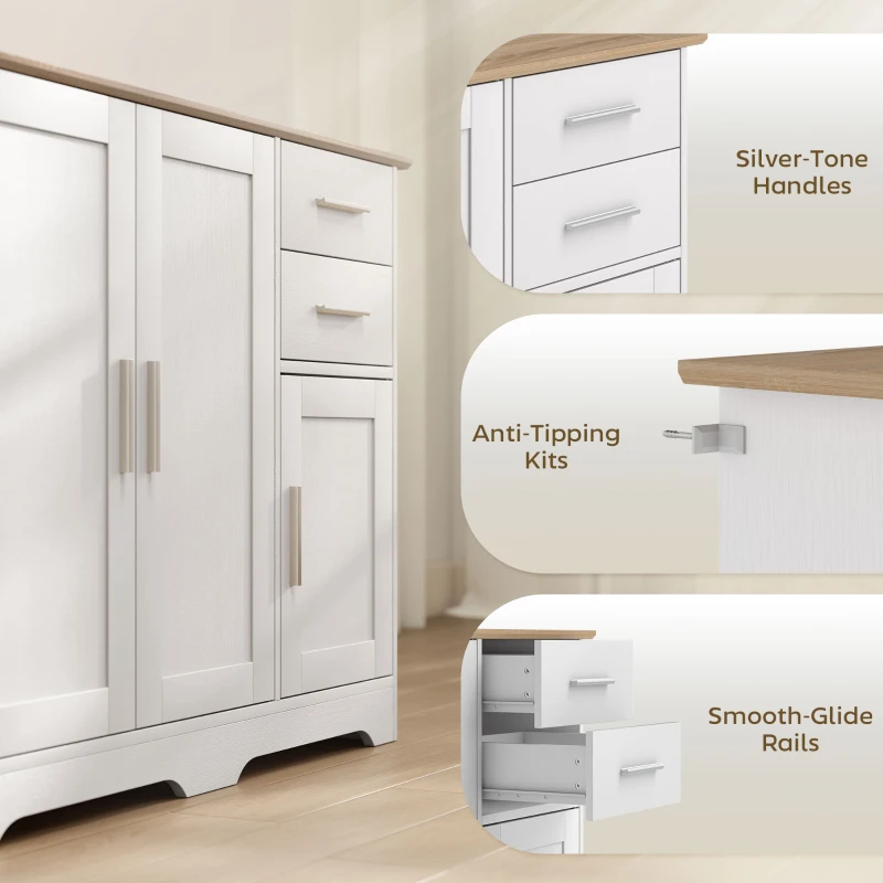 HOMCOM 40" Sideboard Buffet Cabinet, Modern Kitchen Storage Cabinet with 2 Drawers, 3 Doors & Adjustable Shelf, White