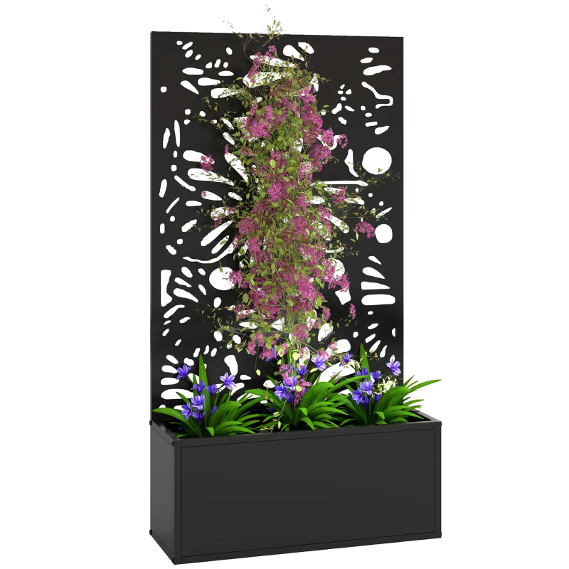 Outsunny Metal Garden Bed with Trellis for Climbing Plants, Freestanding or Wall Mounted Flower Bed for Garden, Patio, Balcony