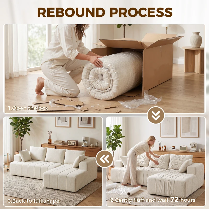 HOMCOM 101" Modular Sectional Sofa with Chaise, Chenille Boneless Cloud Sofa Bed, 3 Seater L-Shaped Couch, No Assembly, Beige