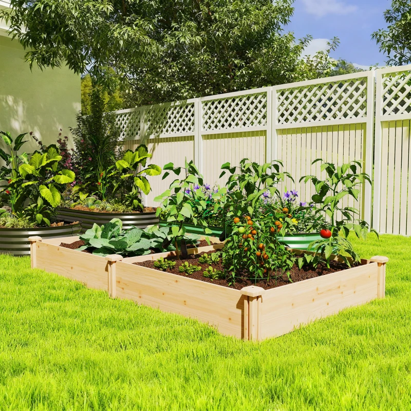 Outsunny Wooden Raised Garden Bed, Outdoor Planter Box with Divider and Open Bottom for Flowers, Herbs, Vegetables, DIY Painting
