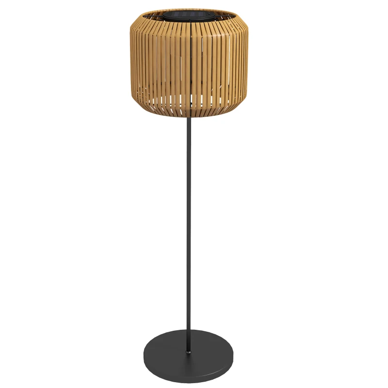 Outsunny Wicker Outdoor Floor Lamp, Cordless Solar Lantern with Auto On/Off LED Lights, IP44 for Patio, Porch, Pathway, Yellow