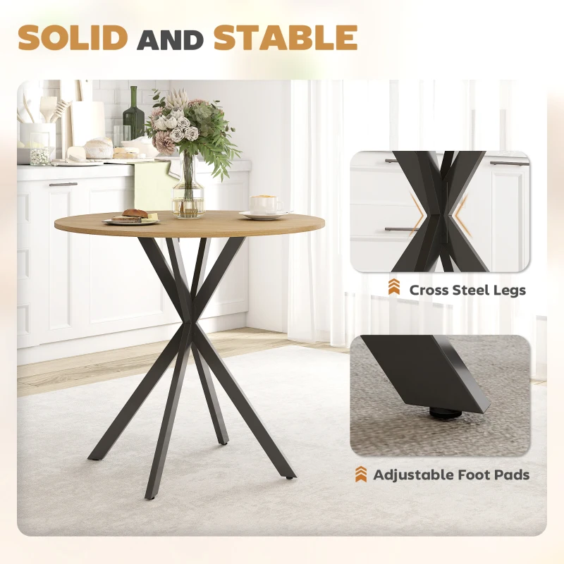 HOMCOM 31.5" Industrial Round Dining Table - White Oak