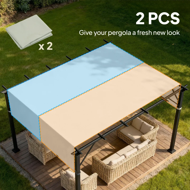 Outsunny 2 Pcs UV Protection Pergola Replacement Canopy, Pergola Shade Cover, Easy to Install, for 10' x 10' Pergola, Light Grey