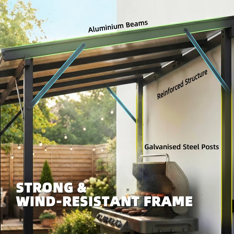 Outsunny Hardtop Grill Gazebo, Lean-to BBQ Shelter with Polycarbonate Roof for Outdoor, Patio, Lawn