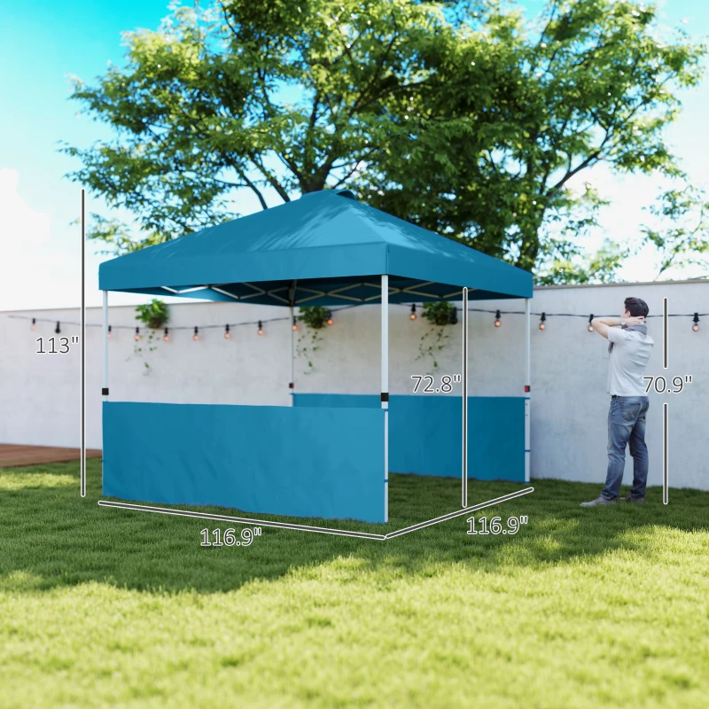 Outsunny 10' x 10' Pop Up Canopy Tent with 2 Half Sidewalls, UV50+ Instant Sun Shelter with Wheeled Carry Bag, Sea Blue
