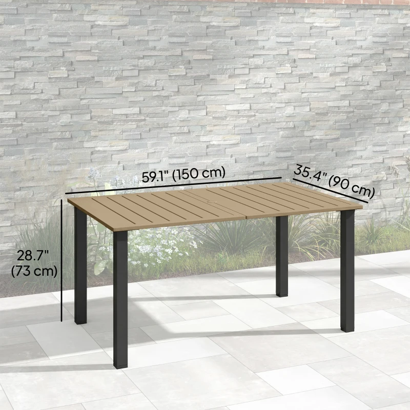 Outsunny 59" Outdoor Patio Table with Umbrella Hole, Outdoor Dining Table with Slatted Tabletop for Backyard Garden, Brown