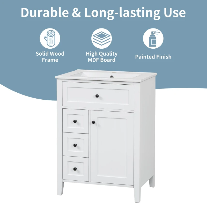 Double Bathroom Vanities with Tip-Out Top Drawer and 3 Pull-Out Drawers, Stylish Cabinets with Freestanding Design, 48" L x 18.5" W x 34" H, White